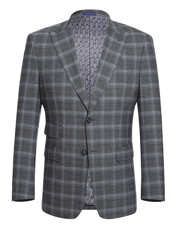 English Laundry Gray with White Blue Check Slim Fit Suit - Suits99