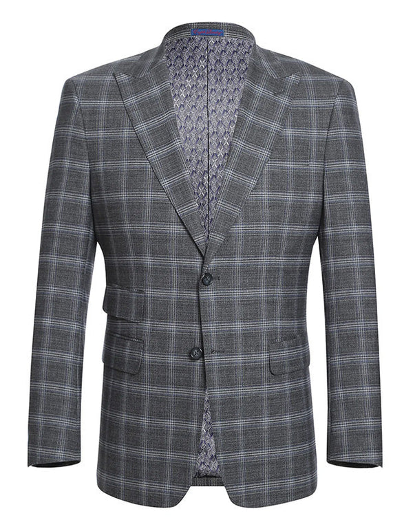 English Laundry Gray with White Blue Check Slim Fit Suit