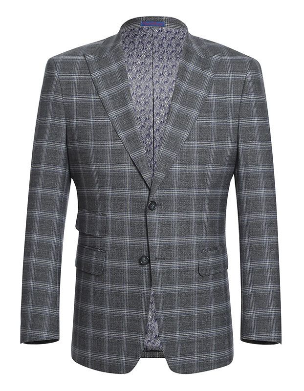 English Laundry Gray with White Blue Check Slim Fit Suit