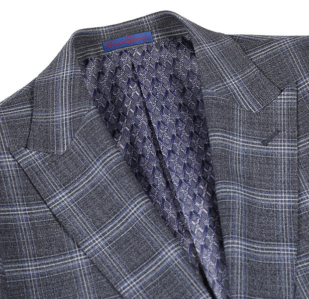 English Laundry Gray with White Blue Check Slim Fit Suit - Suits99