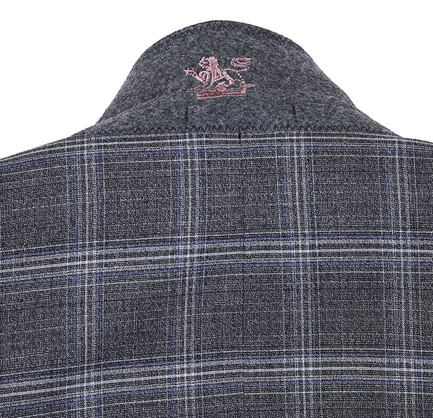 English Laundry Gray with White Blue Check Slim Fit Suit - Suits99