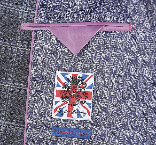 English Laundry Gray with White Blue Check Slim Fit Suit - Suits99