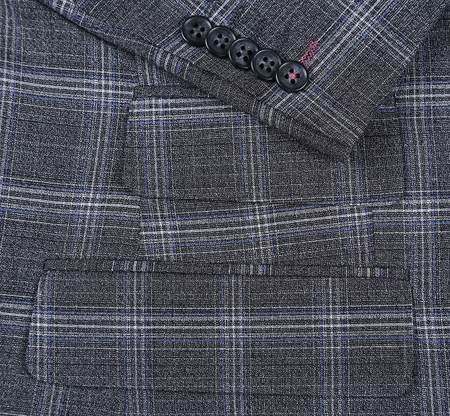 English Laundry Gray with White Blue Check Slim Fit Suit