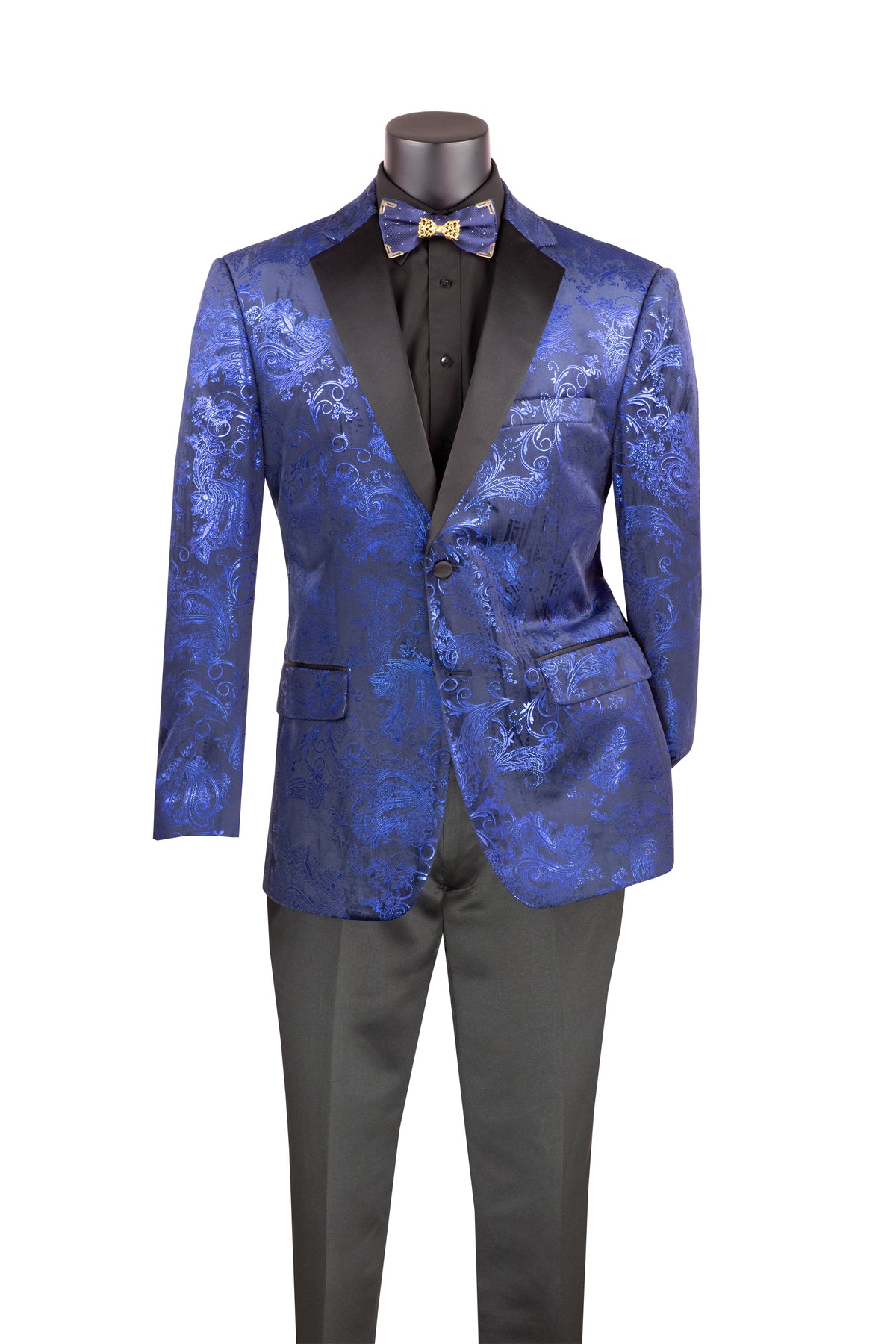 Velvet Black And Blue Modern Fit Paisley Pattern - Suits99