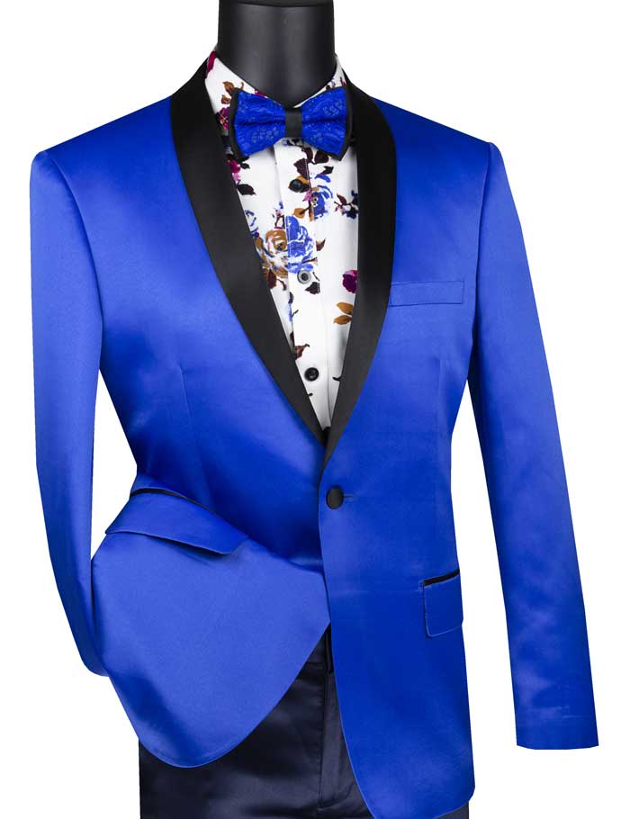 Royal Slim Fit Blazer Stretch Sateen 1 Button With Narrow Shawl Lapel - Suits99