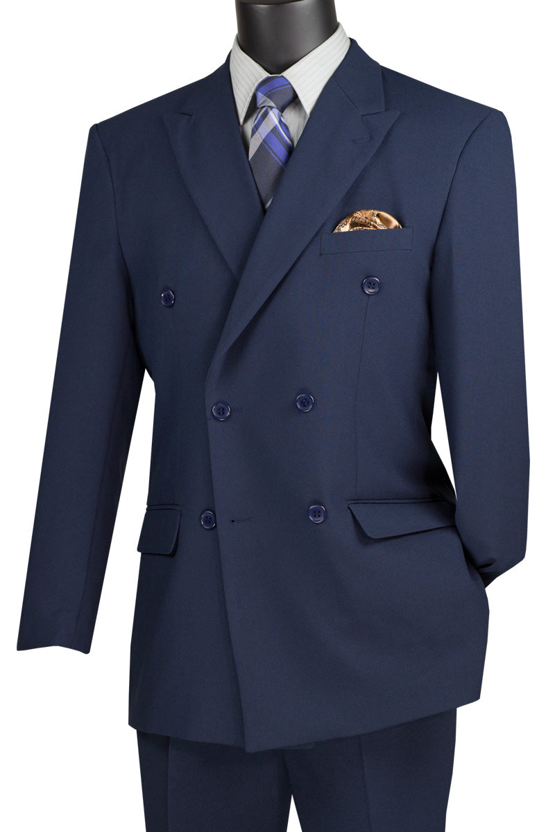 Ram Collection - Double Breasted Suit 2 Piece Regular Fit in Navy - Suits99