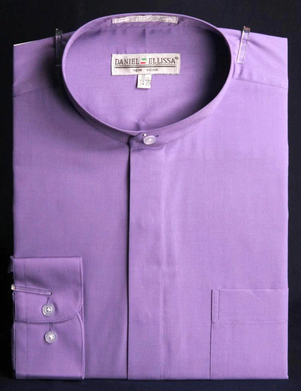 Basic Banded Collar Dress Shirt in Lavender - Suits99