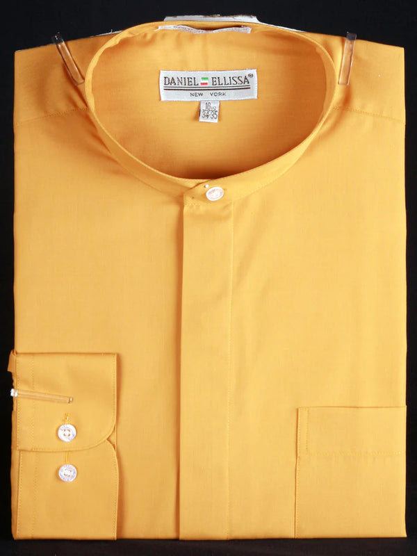 Basic Banded Collar Dress Shirt in Honey Gold - Suits99