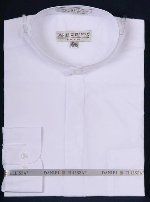 Basic Banded Collar Dress Shirt in White - Suits99