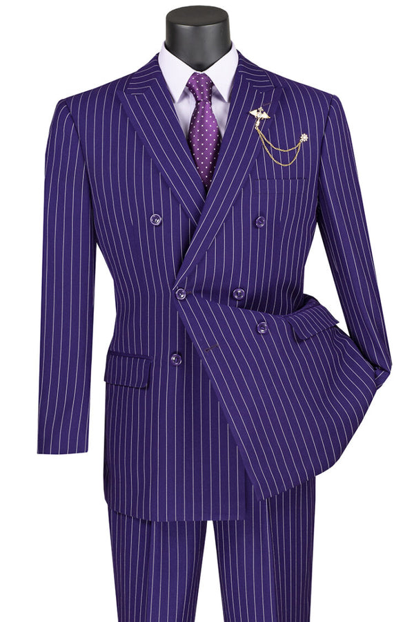 Rockefeller Collection - Double Breasted Stripe Suit Purple Regular Fit 2 Piece