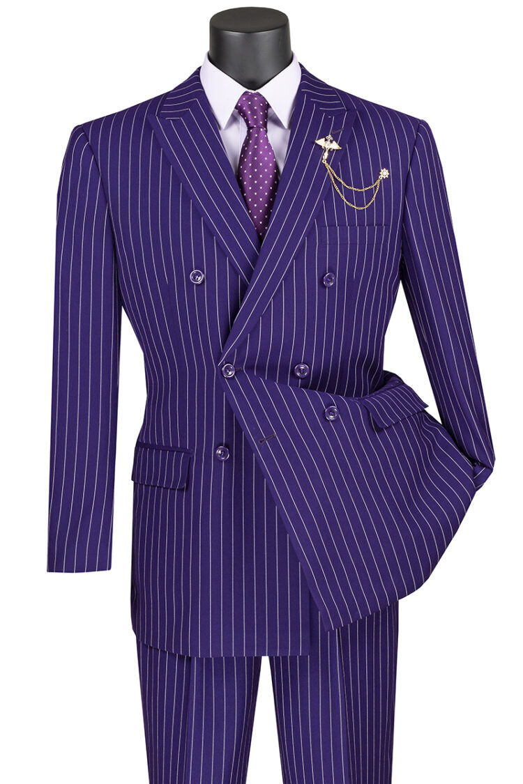 Rockefeller Collection - Double Breasted Stripe Suit Purple  Regular Fit 2 Piece
