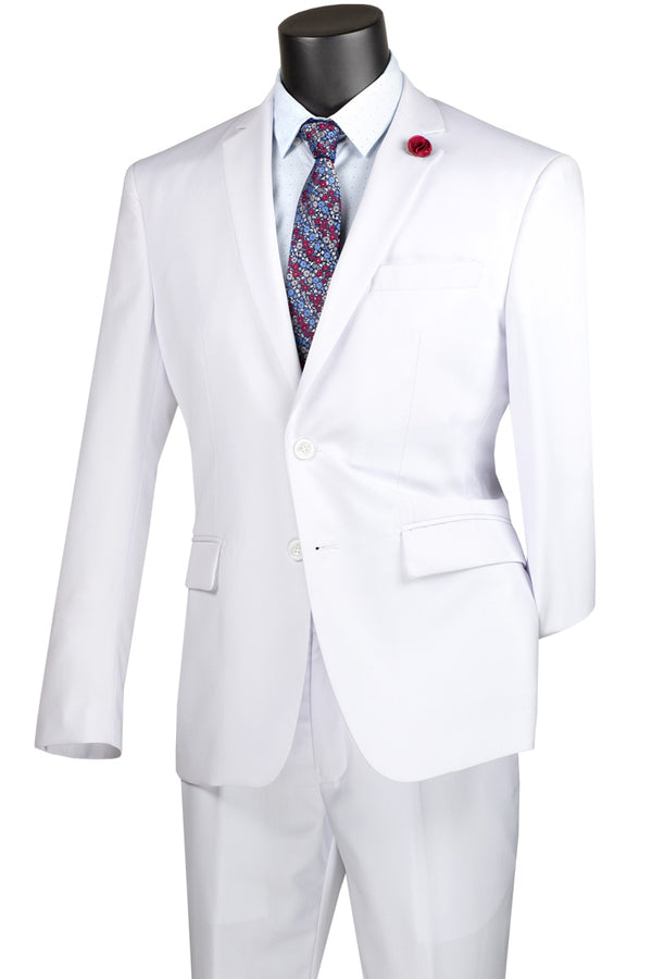 White Regular Fit 2 Piece Suit Flat Front Pants with 2″ Adjustable Waist Band