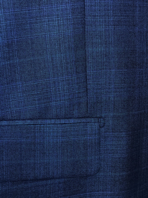 Pommy Collection - Men's Glen Plaid Dress Suit 2 Piece Regular Fit in Blue - Suits99