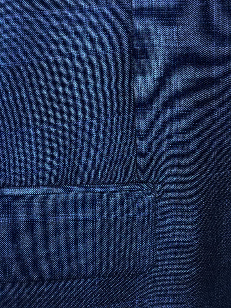 Pommy Collection - Men's Glen Plaid Dress Suit 2 Piece Regular Fit in Blue - Suits99