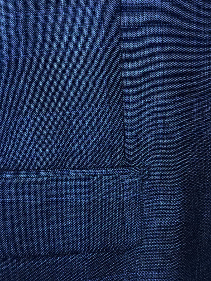 Pommy Collection - Men's Glen Plaid Dress Suit 2 Piece Regular Fit in Blue - Suits99