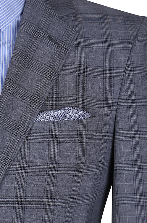 3 Piece Suit 2 Buttons Gray Glen Plaid Regular Fit - Suits99