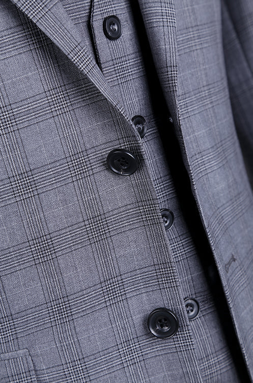 3 Piece Suit 2 Buttons Gray Glen Plaid Regular Fit