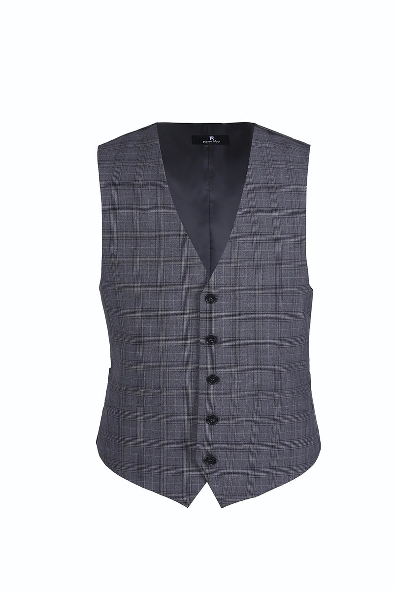 3 Piece Suit 2 Buttons Gray Glen Plaid Regular Fit - Suits99