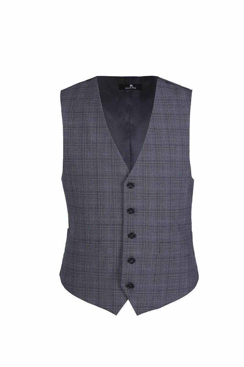 3 Piece Suit 2 Buttons Gray Glen Plaid Regular Fit