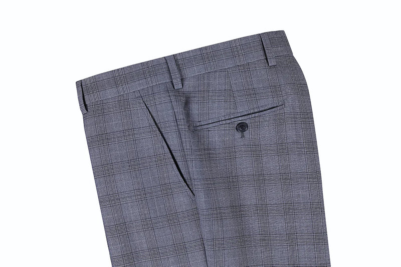 3 Piece Suit 2 Buttons Gray Glen Plaid Regular Fit - Suits99