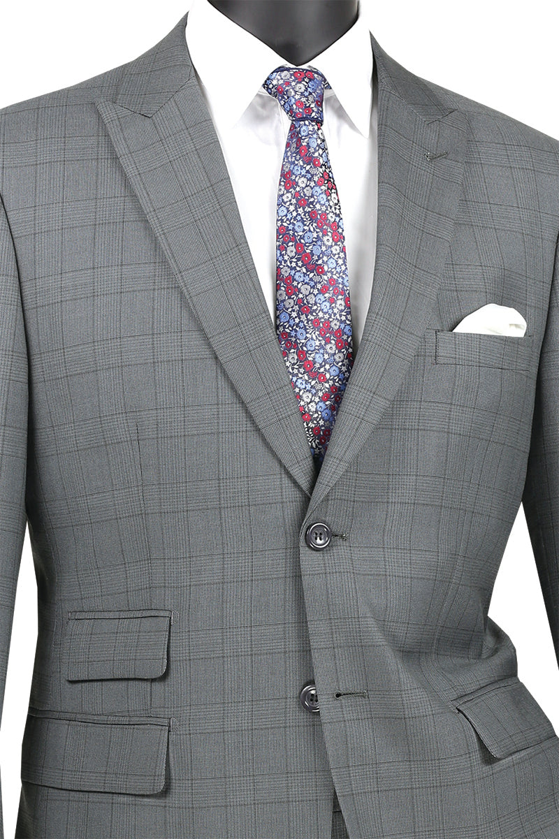 Concord Collection - Modern Fit Windowpane Suit 2 Piece in M-Gray - Suits99