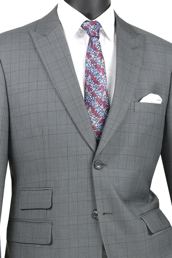 Concord Collection - Modern Fit Windowpane Suit 2 Piece in M-Gray