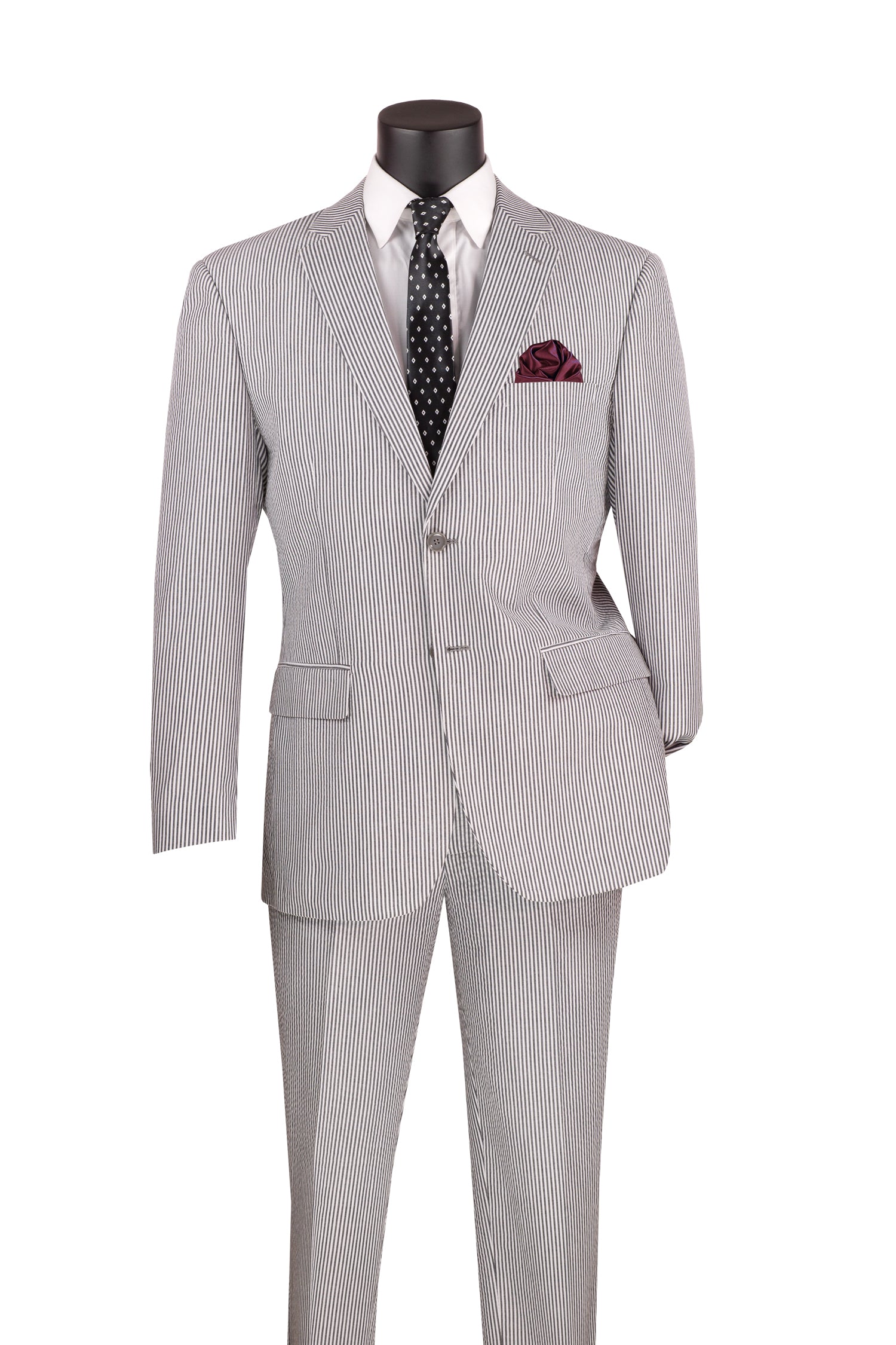Seersucker Modern Fit  Suit 2 Piece in  Black