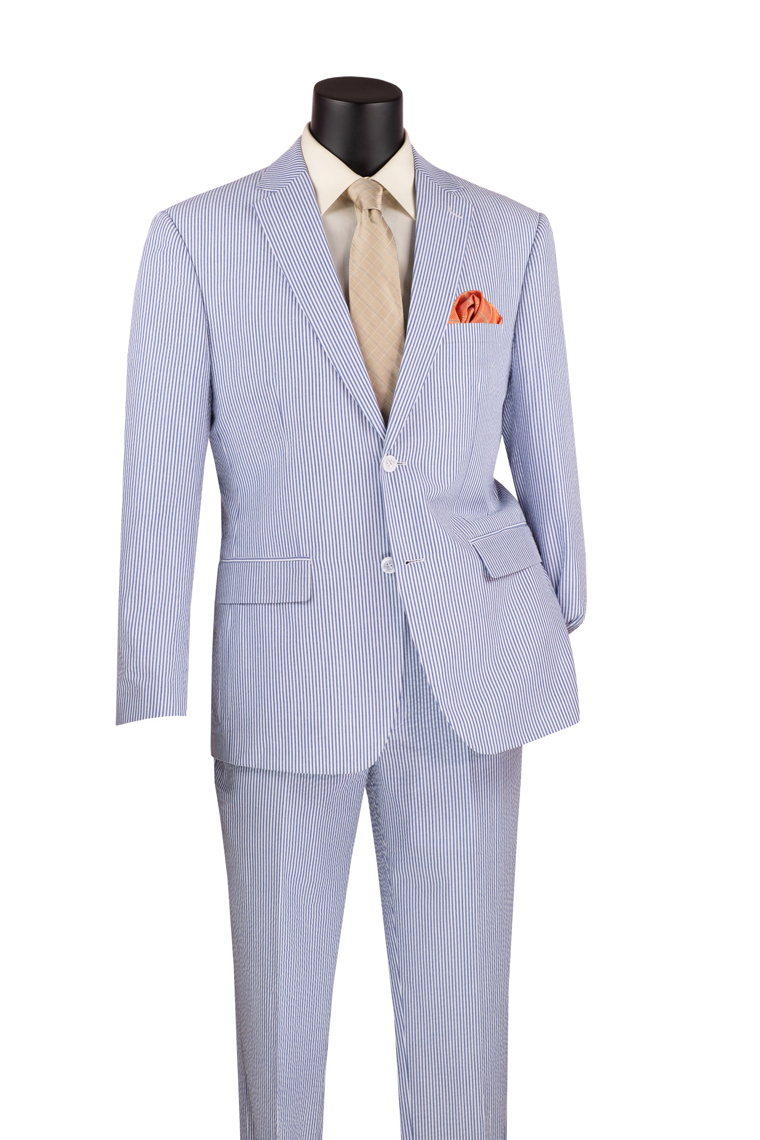 Seersucker Modern Fit  Suit 2 Piece in  Blue - Suits99