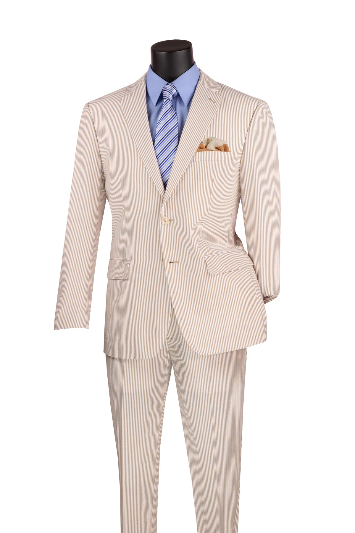 Seersucker Modern Fit  Suit 2 Piece in  Beige - Suits99