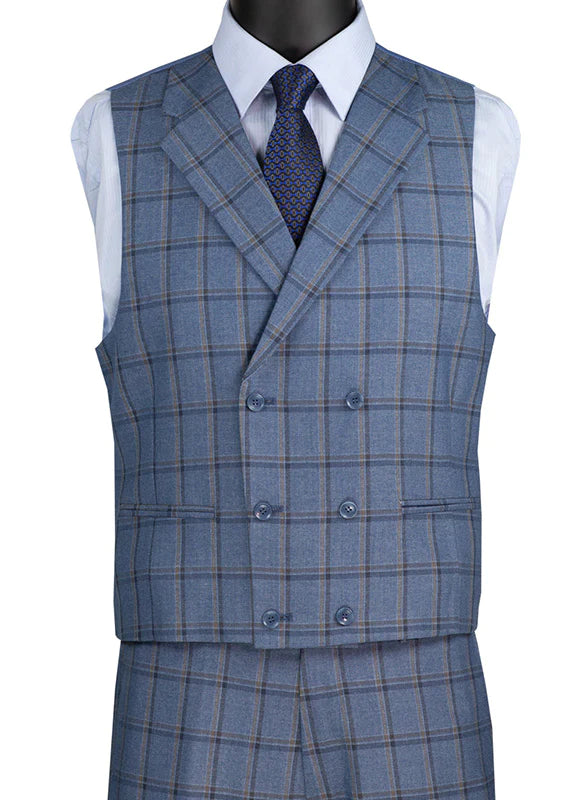 Tessori Collection - Modern Fit Windowpane Suit 3 Piece in Slate - Suits99