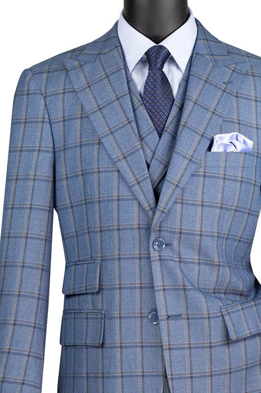 Tessori Collection - Modern Fit Windowpane Suit 3 Piece in Slate - Suits99