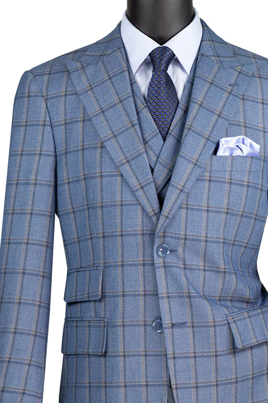 Tessori Collection - Modern Fit Windowpane Suit 3 Piece in Slate