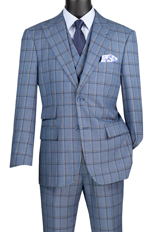 Tessori Collection - Modern Fit Windowpane Suit 3 Piece in Slate - Suits99