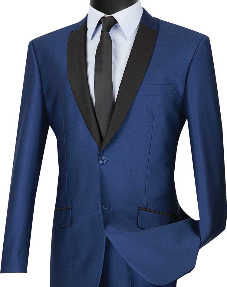 Slim Fit Shiny Sharkskin Men's 2 Piece Suit in Navy