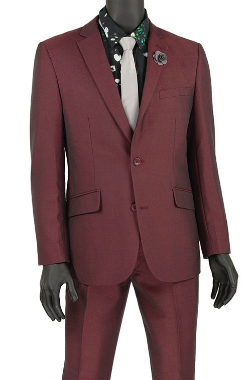 Men's Slim Fit Suit 2 Piece Single Breasted Burgundy