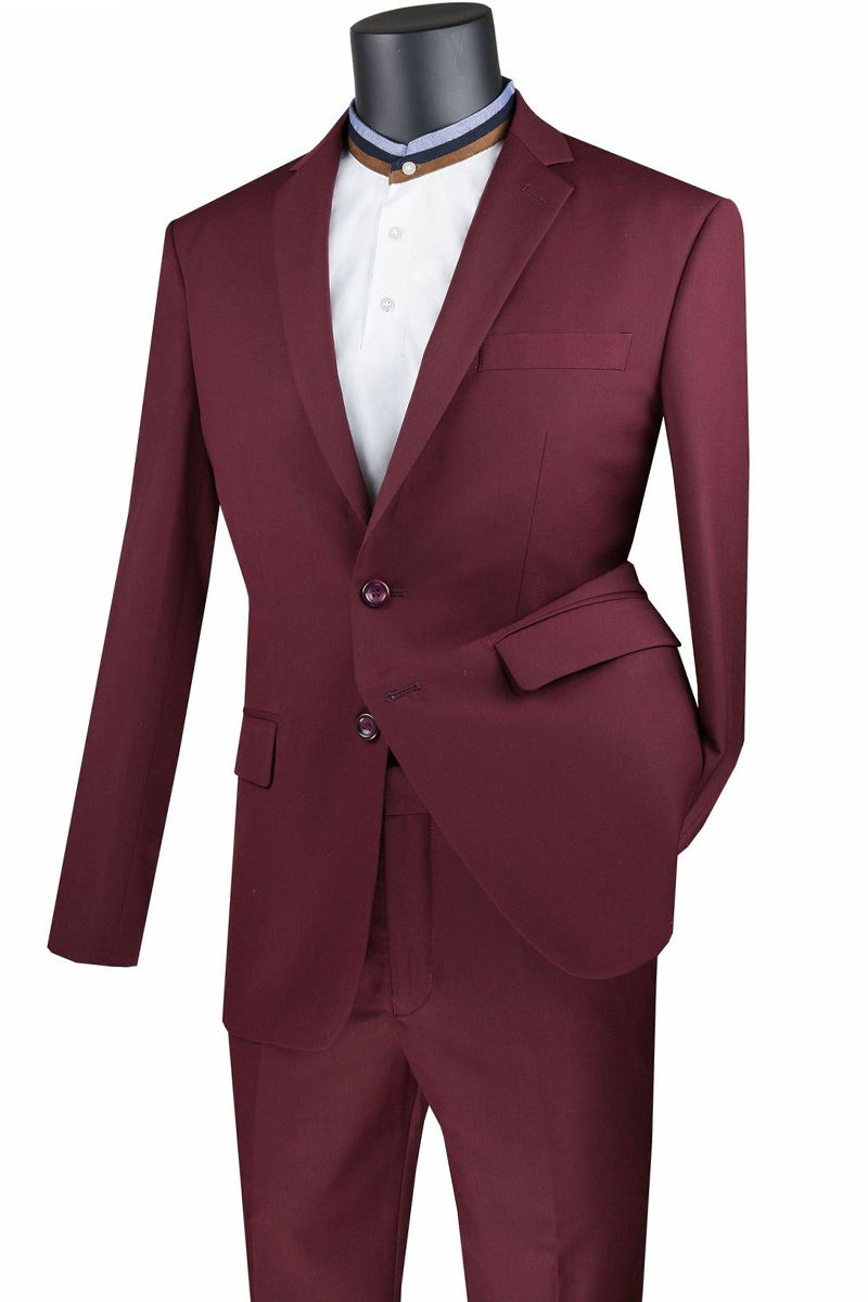 Slim Fit Men's Suit 2 Piece 2 Button in Burgundy