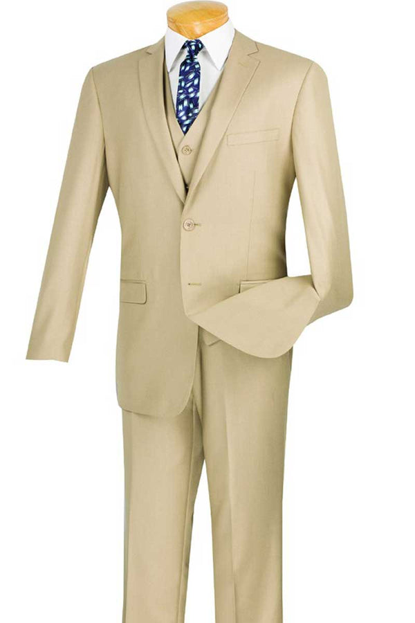 Slim Fit Suit 3 Piece 2 Button in Light Beige