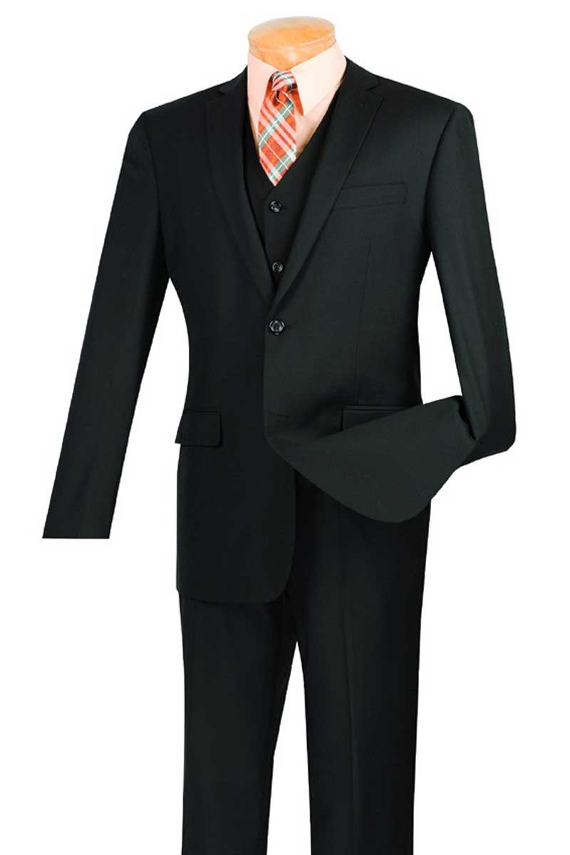 Slim Fit Suit 3 Piece 2 Button in Black