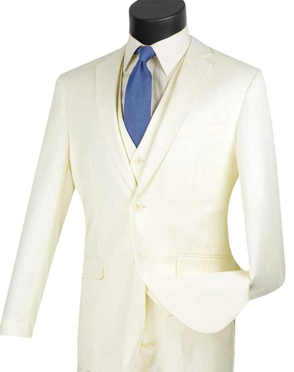 Slim Fit Suit 3 Piece 2 Button in Ivory