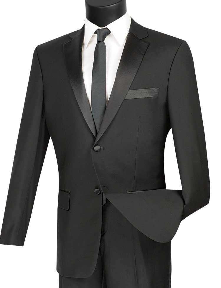Slim Fit Tuxedo 2 Piece 2 Buttons Design in Black - Suits99