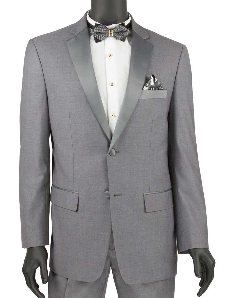Slim Fit Tuxedo 2 Piece 2 Buttons Design in Gray - Suits99