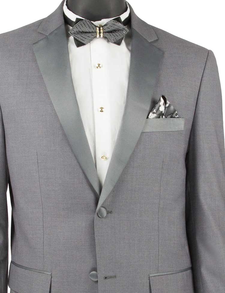 Slim Fit Tuxedo 2 Piece 2 Buttons Design in Gray - Suits99