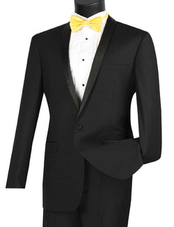 Wedding Collection - Shawl Collar Slim Fit Tuxedo 2 Piece 1 Button Black