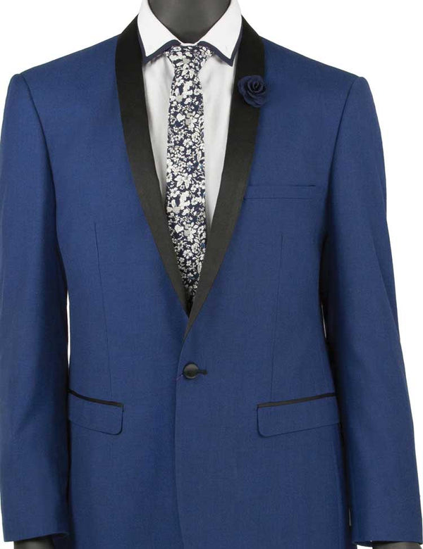 Wedding Collection - Shawl Collar Slim Fit Tuxedo 2 Piece 1 Button Blue