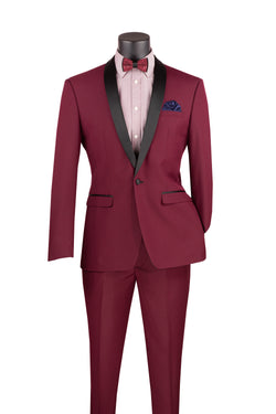 Wedding Collection - Shawl Collar Slim Fit Tuxedo 2 Piece 1 Button burgundy