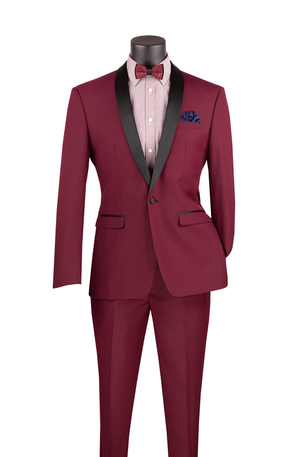 Wedding Collection - Shawl Collar Slim Fit Tuxedo 2 Piece 1 Button burgundy