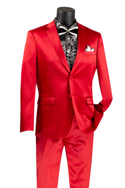 Prom Red Sateen Ultra Slim Fit Suit 2 Buttons 2 Piece