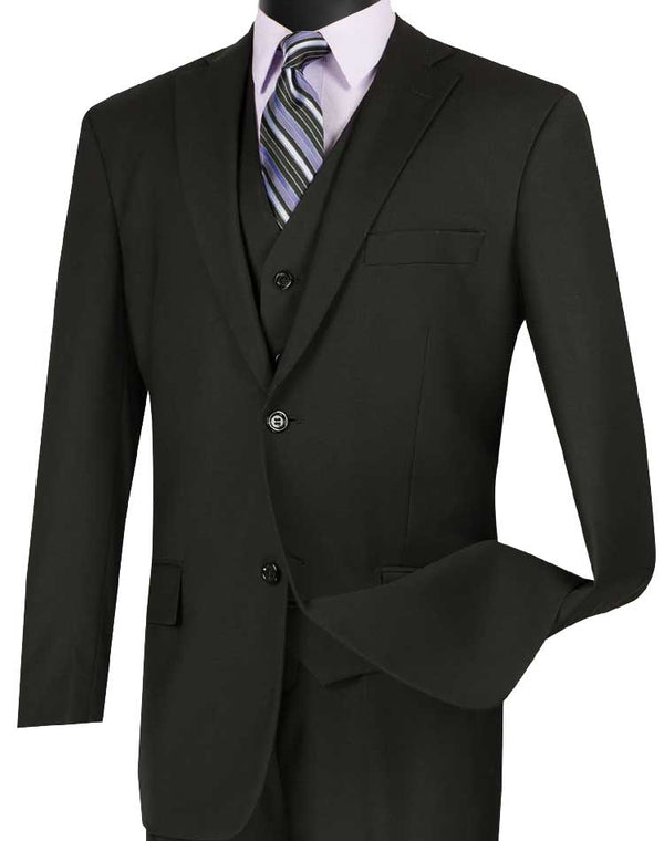 Regular Fit 3 Piece Suit 2 Button Black