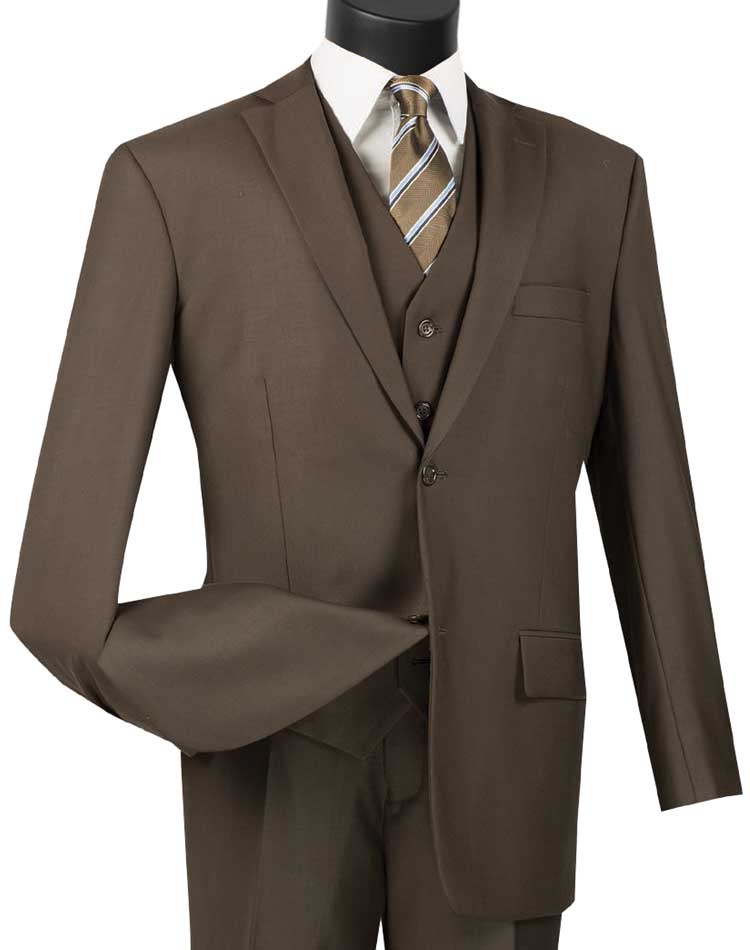 Regular Fit 3 Piece Suit 2 Button Brown