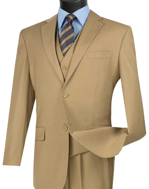 Regular Fit 3 Piece Suit 2 Button Khaki